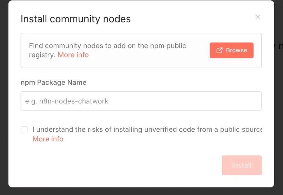 installing n8n community package via GUI.
