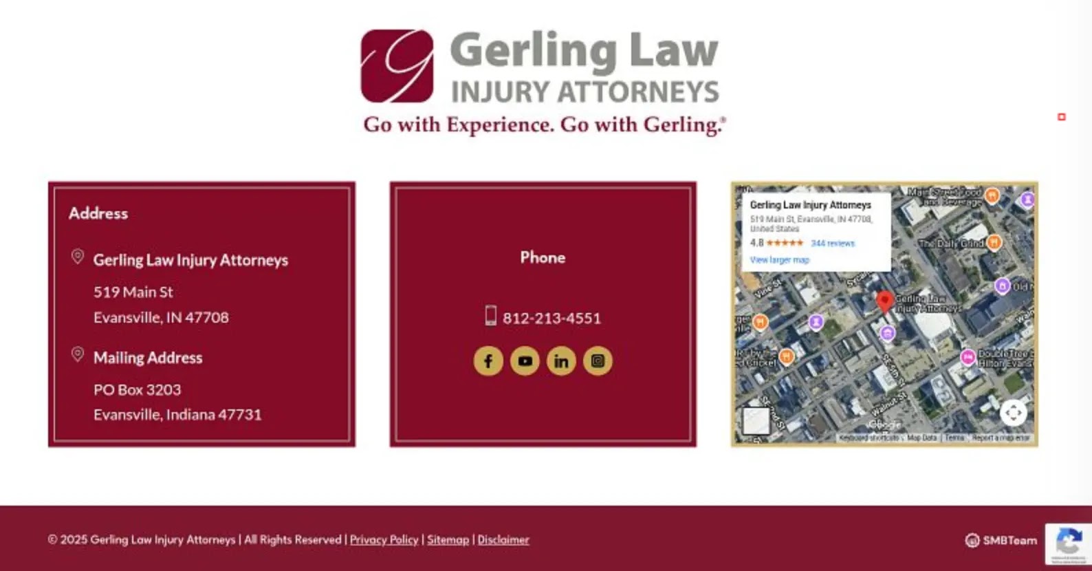 Website of Gerling Law Injury Attorneys (top) and SMBTeam logo (bottom) (Source - Elastic)