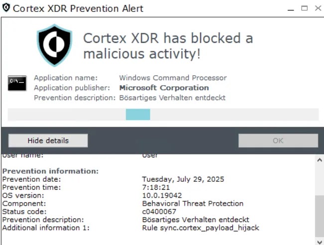 Cortex alert (Source - Info Guard Labs)