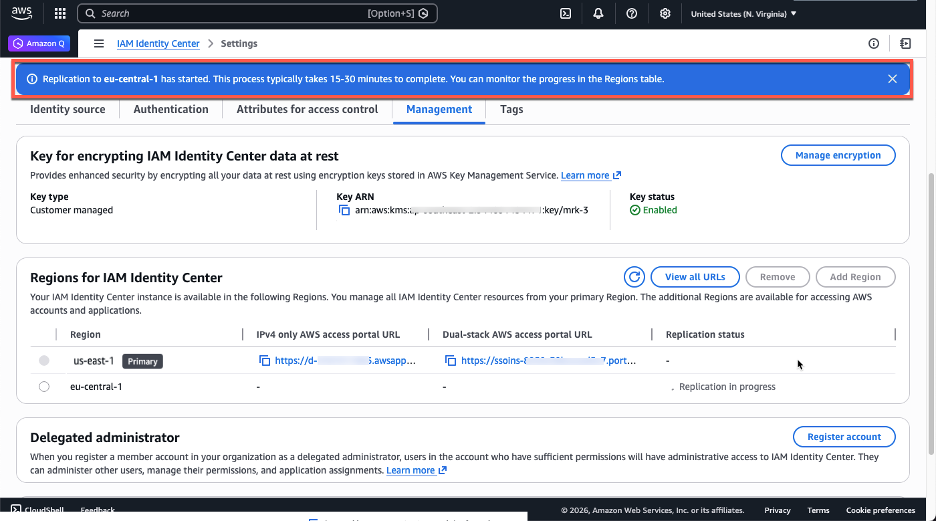 Figure 3: Initial replication to the newly added Region in progress