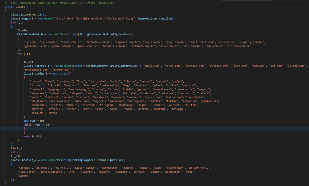 Code related to filtering potential spam victim emails (Source: Elastic)