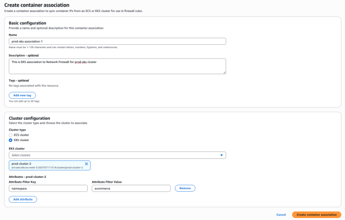 Secure Amazon container workloads using container attribute-based rules in AWS Network Firewall